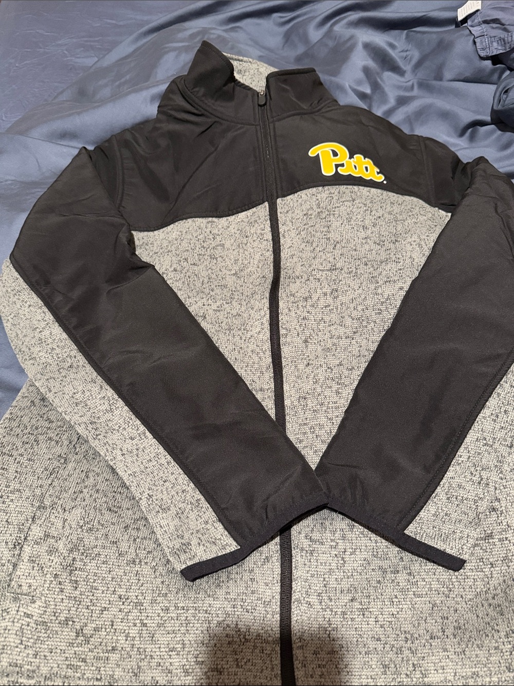 Pitt Men's Black and Gray Full-Zip Bomber Jacket